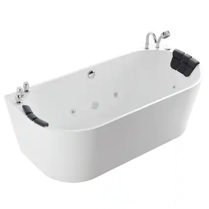 Front. Empava - 67 in. x 31.5 in. Center Drain Freestanding Whirlpool Bathtub Hydrotherapy Jetted Soaking Bath Tub - Tub filler in White - White.