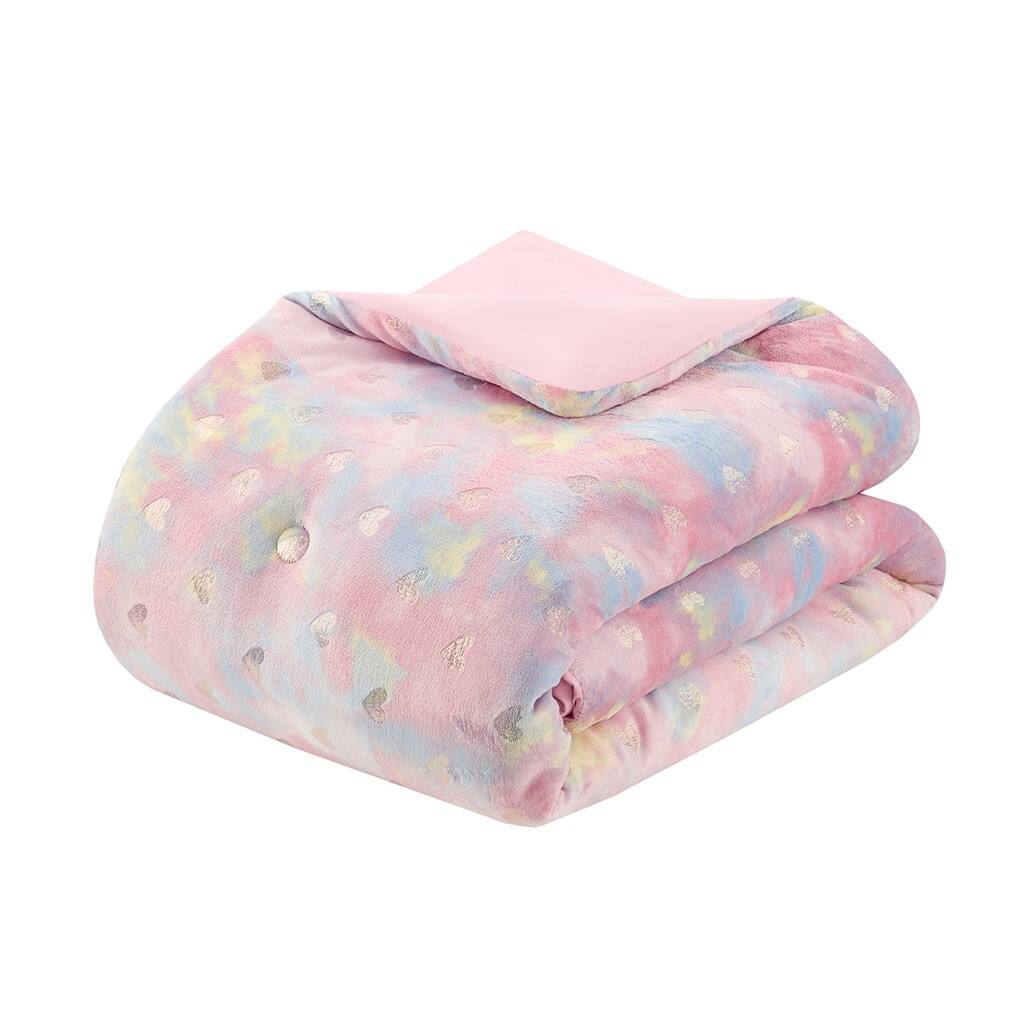 Alt View 5. Gracie Mills - Gracie Mills Elysia Metallic Printed Plush Comforter Set - Pink Multi/Gold.