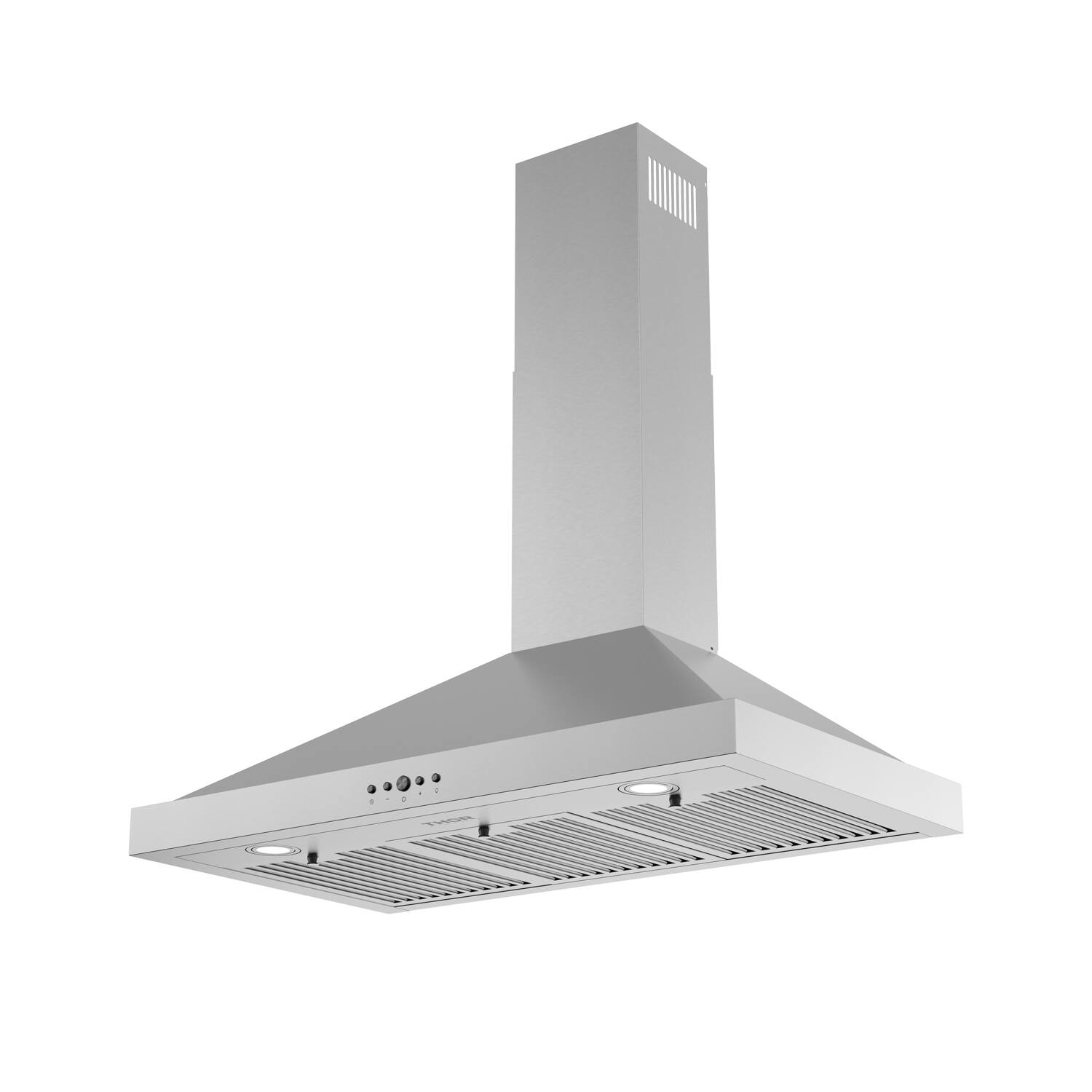 Angle. Thor Kitchen - 36 Inch Convertible Wall Mounted Chimney Range Hood in Stainless Steel - Stainless steel.