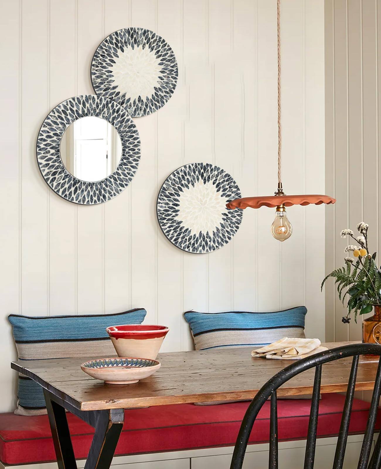 Alt View 1. TECH SAFARI - Mother Of Mirror Wall Decor For Bedroom Bathroom pcs Geometric Art Modern Home Office Handmade Mosaic Circl - Black White.