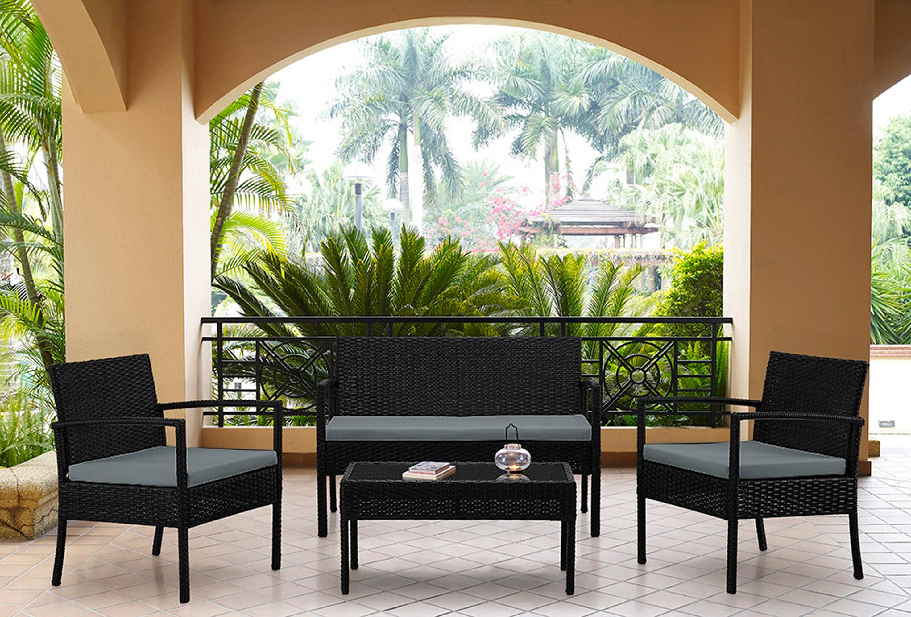 Angle. Manhattan Comfort - Noli Modern 4-Piece Patio Conversation Set - Black and Gray.