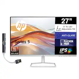 HP - Series 5 527sw 27" FHD IPS Monitor, Anti-Glare, Low Blue Light, HDMI & w/Dockztorm Hub, /Silver (94F46AA#ABA) - White