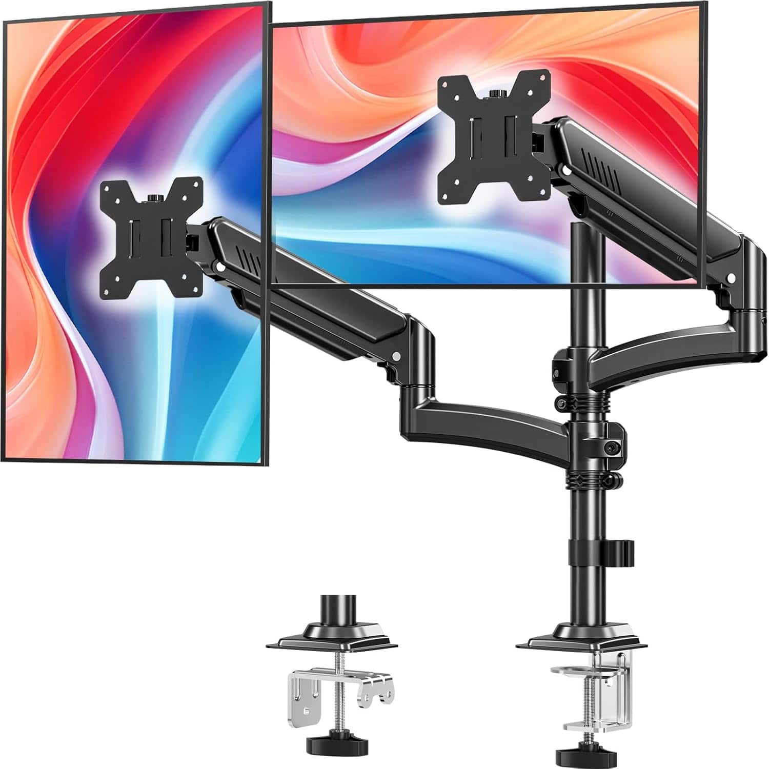 FINEAK - Dual Monitor Stand for Desk, Taller Monitor Arms for 2 Screens up to 32 inch - Black