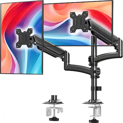 Front. FINEAK - Dual Monitor Stand for Desk, Taller Monitor Arms for 2 Screens up to 32 inch - Black.
