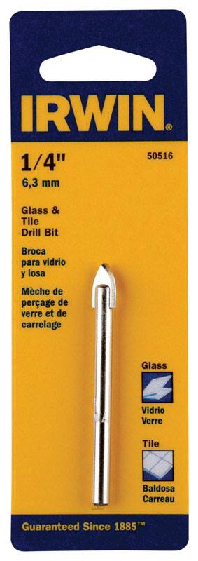 IRWIN  
1/4"  
6.3 mm  
Glass & Tile Drill Bit  
Broca para vidrio y losa  
Mèche de perçage de verre et de carrelage  
Glass  
Vidrio  
Verre  
Tile  
Baldosa  
Carreau  
Guaranteed Since 1885™