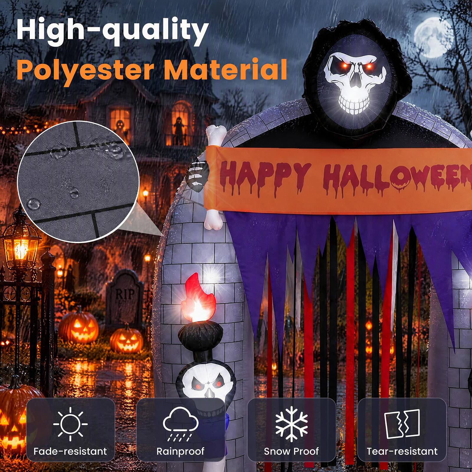 High-quality Polyester Material

HAPPY HALLOWEEN

RIP

Fade-resistant
Rainproof
Snow Proof
Tear-resistant