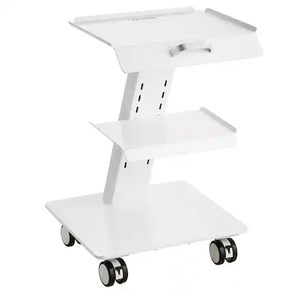 Front. VEVOR - Lab Trolley, 3-Layer Rolling Lab Cart, Metal Mobile Trolley with Swivel Wheels, Tray Rolling Clinic Cart 220lbs Capacity - White.