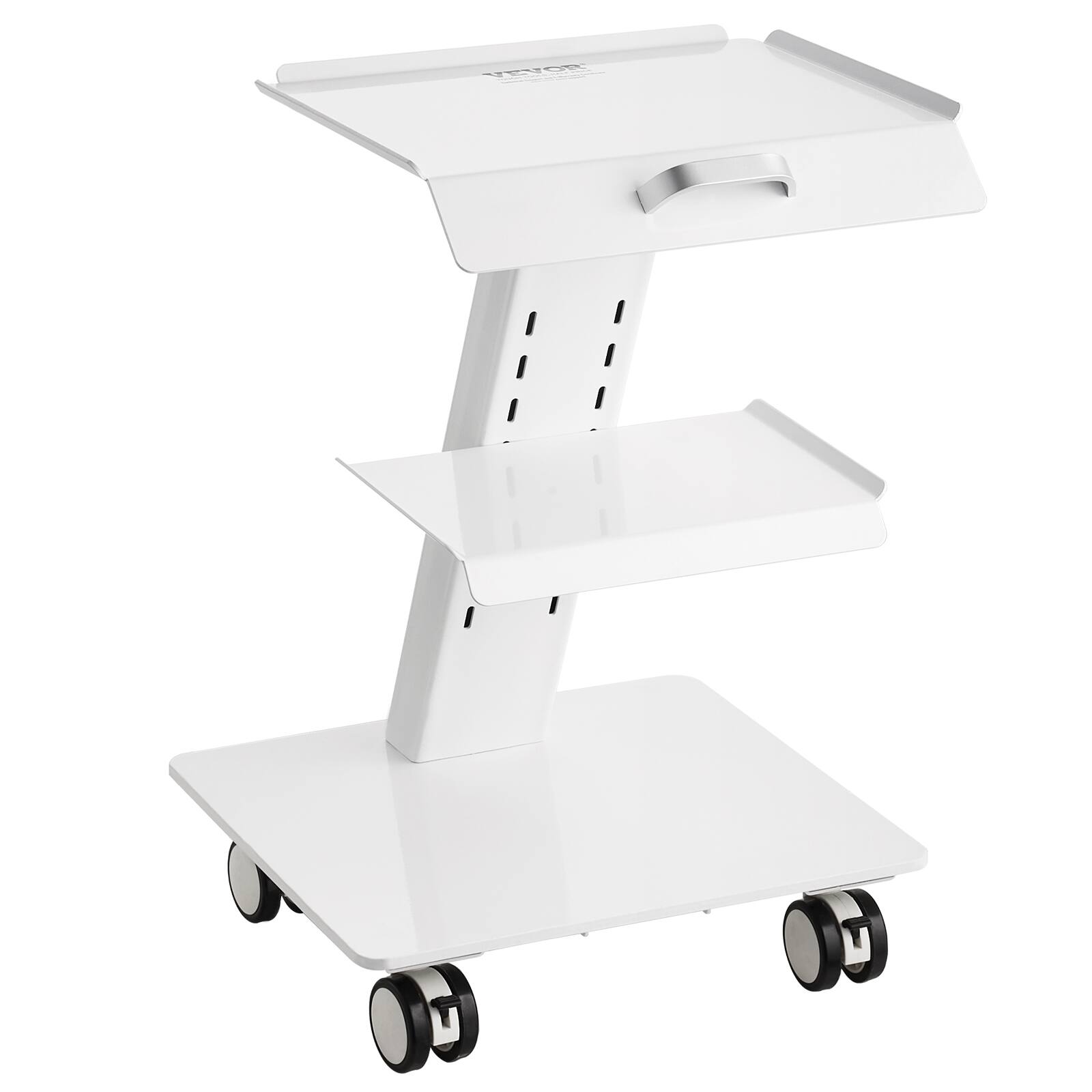 Front. VEVOR - Lab Trolley, 3-Layer Rolling Lab Cart, Metal Mobile Trolley with Swivel Wheels, Tray Rolling Clinic Cart 220lbs Capacity - White.