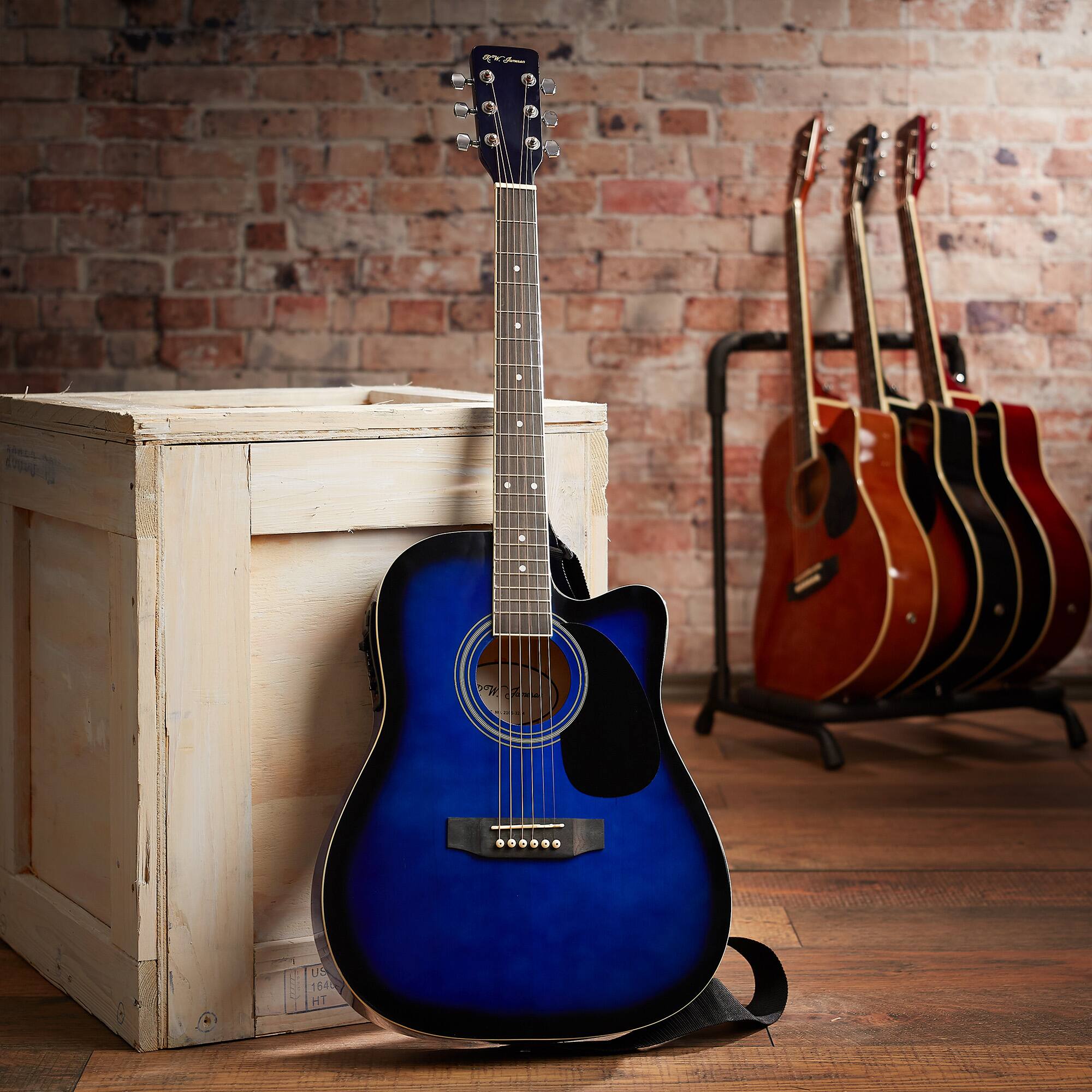 Alt View 6. Jameson Guitars - Thinline Cutaway Acoustic Electric Guitar with Gig Bag - Right Handed - Blue.