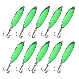 Unique Bargains - Fishing Spoons Lures, Metal Saltwater Treble Trout Lures Jigging Spoon Casting Spinner Baits 10pcs 1/4 oz - Green