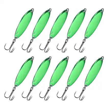 Front. Unique Bargains - Fishing Spoons Lures, Metal Saltwater Treble Trout Lures Jigging Spoon Casting Spinner Baits 10pcs 1/4 oz - Green.