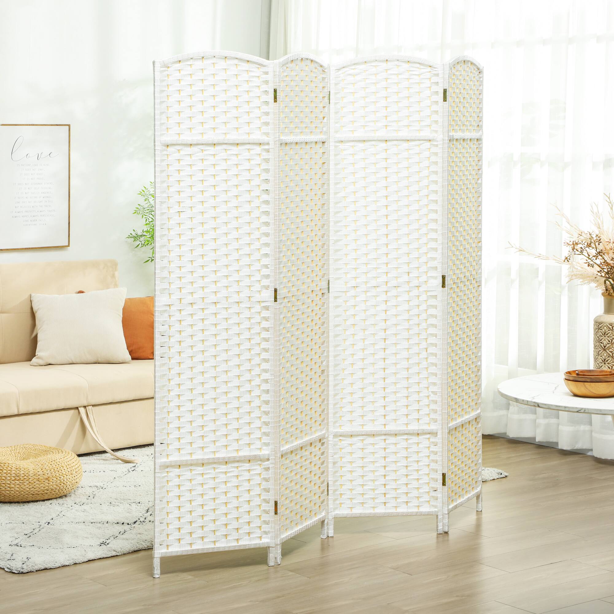Alt View 1. Homcom - Room Divider, Folding Privacy Screen, Tall Freestanding Wall Partition for Home Office and Bedroom - White.