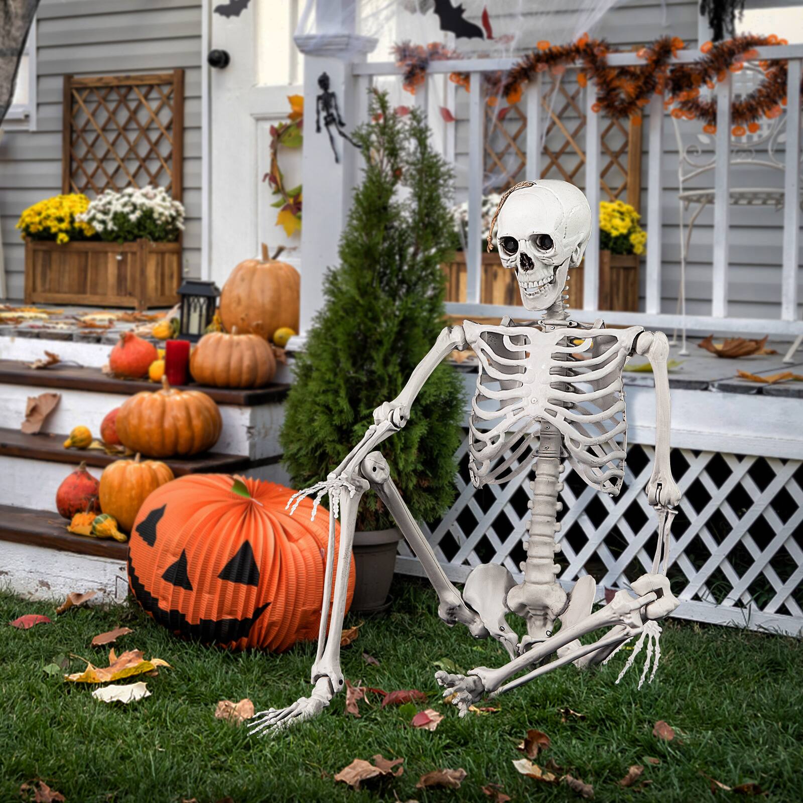 Alt View 1. Costway - Costway 5.4 FT Halloween Skeleton Decoration Life Size Large Skeleton with Posable Joints 64.5 Inches Ivory White - Ivory White.