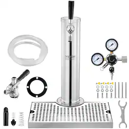 VEVOR - Kegerator Tower Kit, Single Tap Beer Conversion Kit, Stainless Steel Keg Beer Tower Dispenser with Dual Gauge CGA320 - Silver