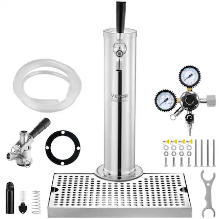 Front. VEVOR - Kegerator Tower Kit, Single Tap Beer Conversion Kit, Stainless Steel Keg Beer Tower Dispenser with Dual Gauge CGA320 - Silver.