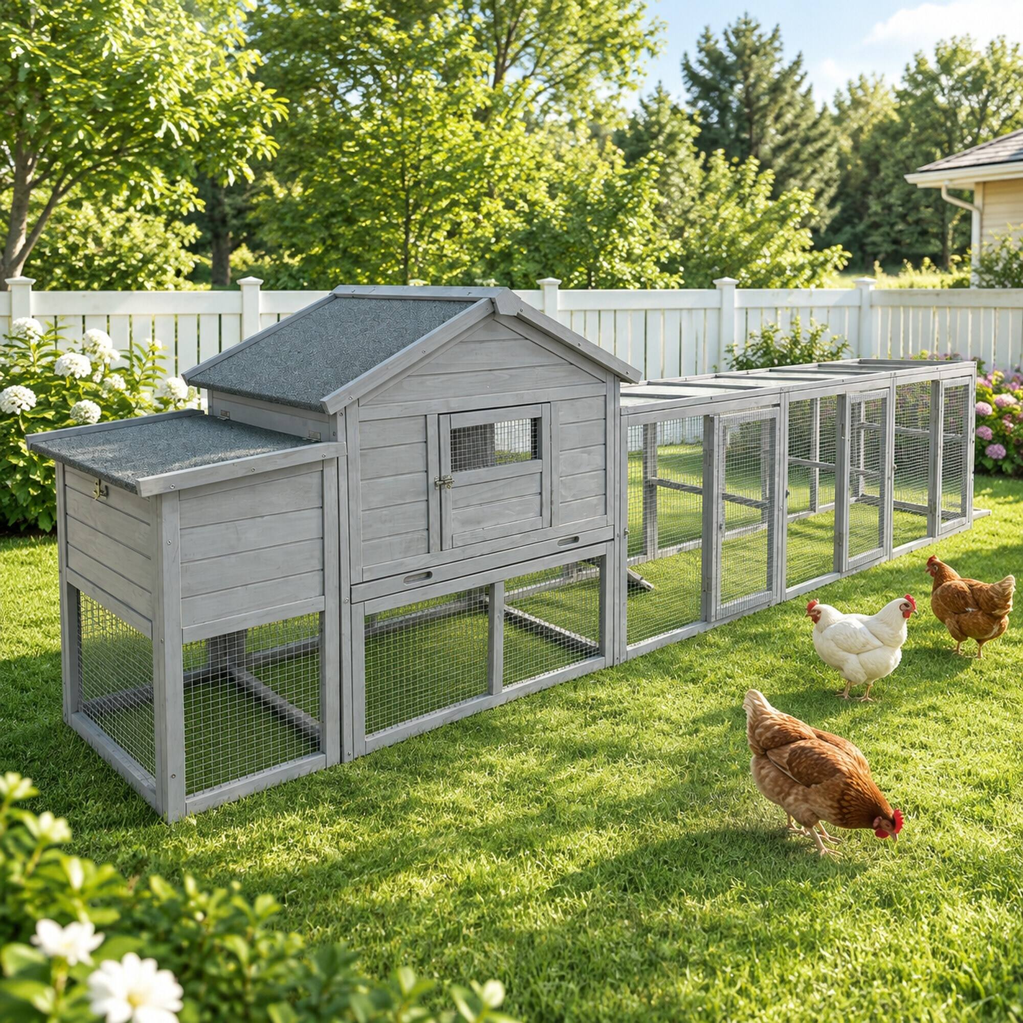 Alt View 2. RYHNUYNE - 141 in Wooden Chicken Coop, Outdoor Hen House, Nesting Box, Waterproof Anti-UV Panel, Wire Fence.