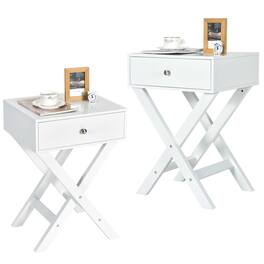 Costway - Side Nightstand with Drawer x Shaped Structure Accent Sofa End Table - White