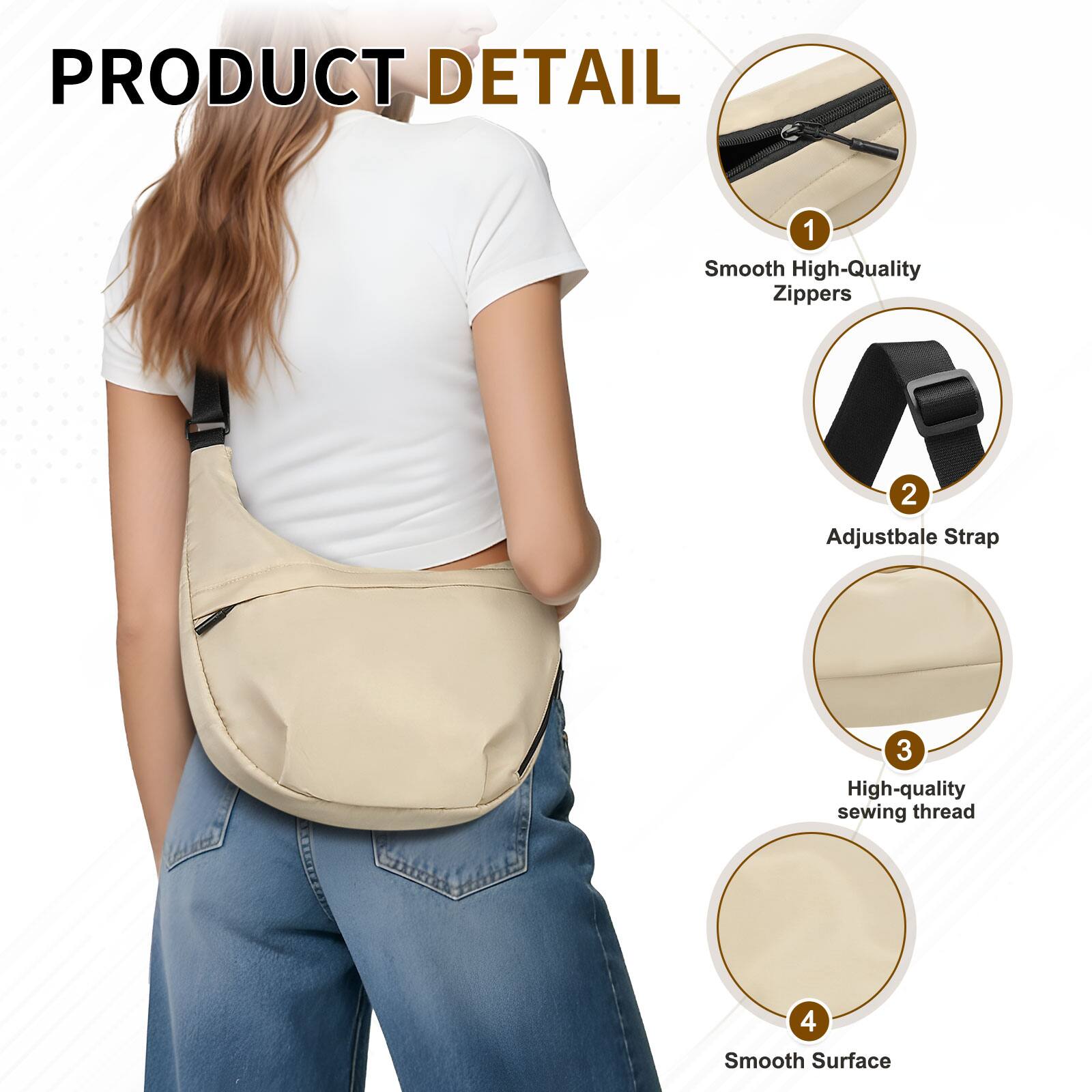PRODUCT DETAIL

1. Smooth High-Quality Zippers
2. Adjustable Strap
3. High-quality sewing thread
4. Smooth Surface