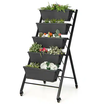 Front. Costway - 5-Tier Vertical Raised Garden Bed Elevated Planter with Wheels & Container Boxes - Gray.