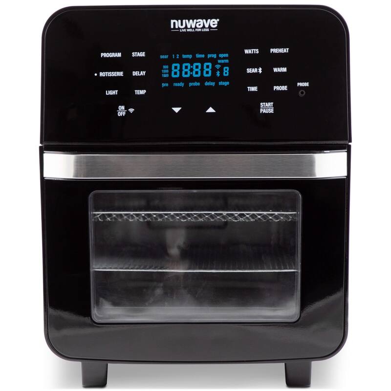 nuwave  
PROGRAM STAGE ROTISSERIE DELAY LIGHT TEMP  
sear - 2 temp time prog open warm 900 1100 1800 8888 * 8 pre ready probe delay stage  
WATTS SEAR * TIME PREHEAT WARM PROBE PROBE ON OFF START PAUSE
