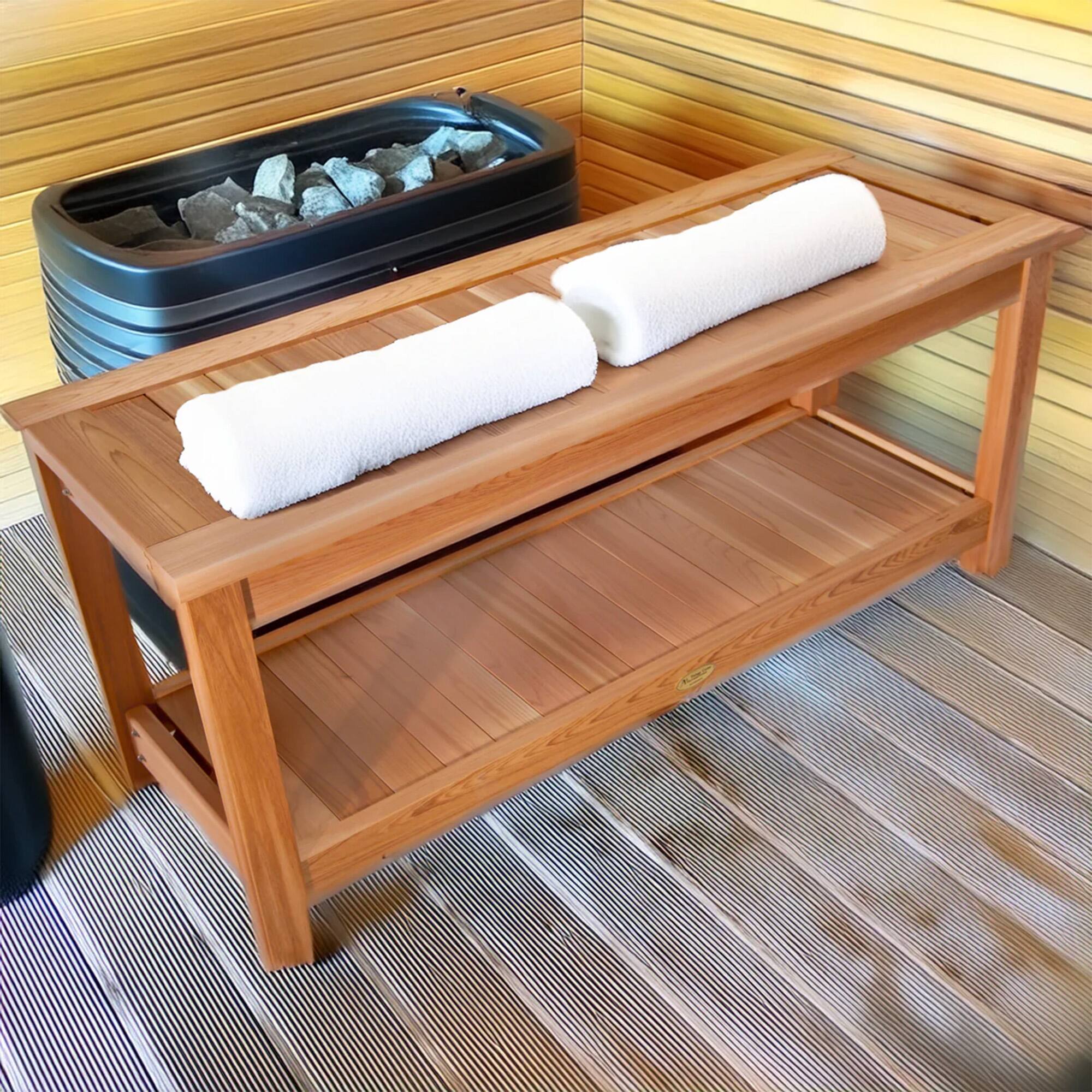 Alt View 5. All Things Cedar - All Things Cedar 44” Deluxe Wood Sauna Bench, Indoor Outdoor Seating, Natural - Natural.
