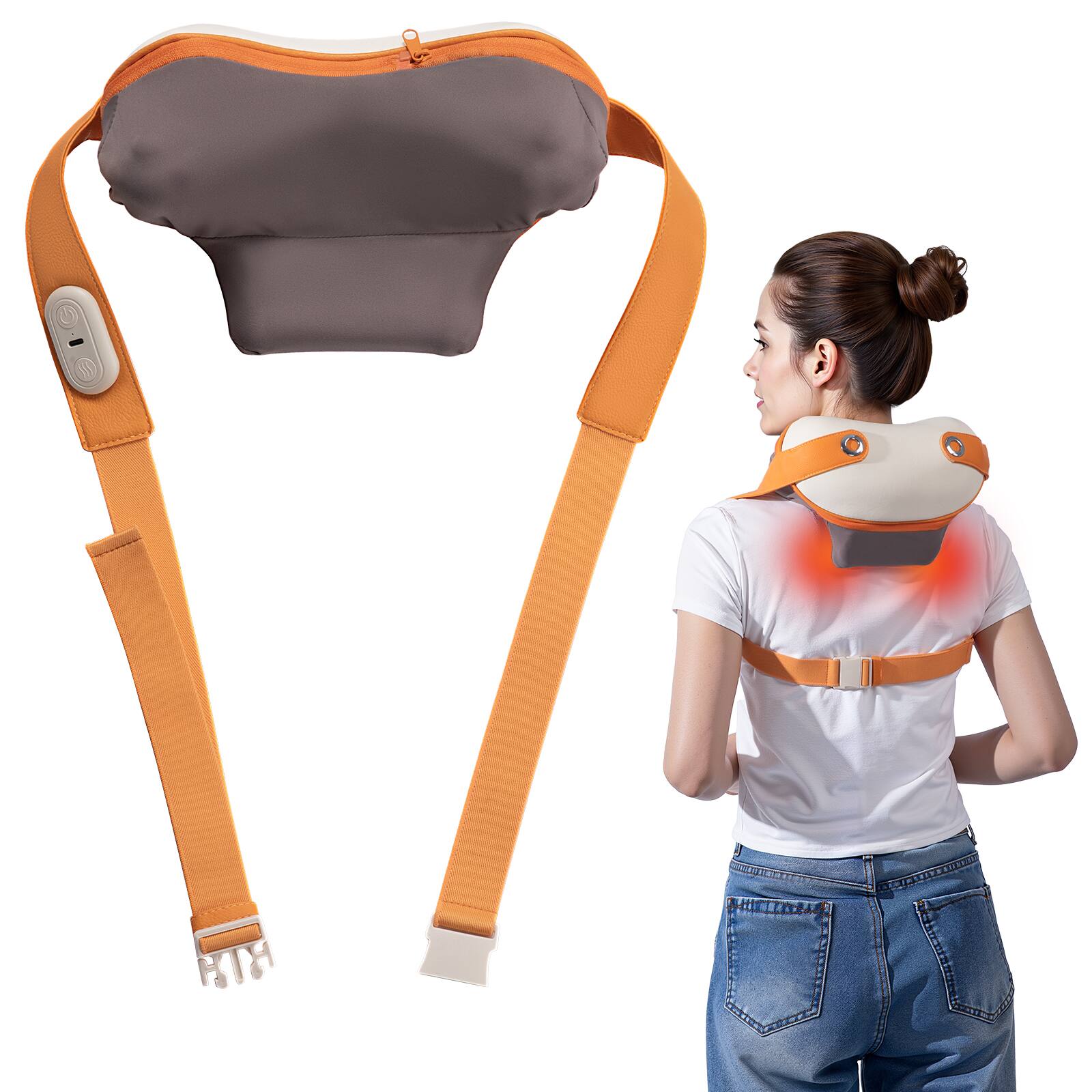 Sugift - Cordless Neck & Shoulder Massager with Heat, 3 Modes & Rechargeable Battery for Full Body Relief - Orange