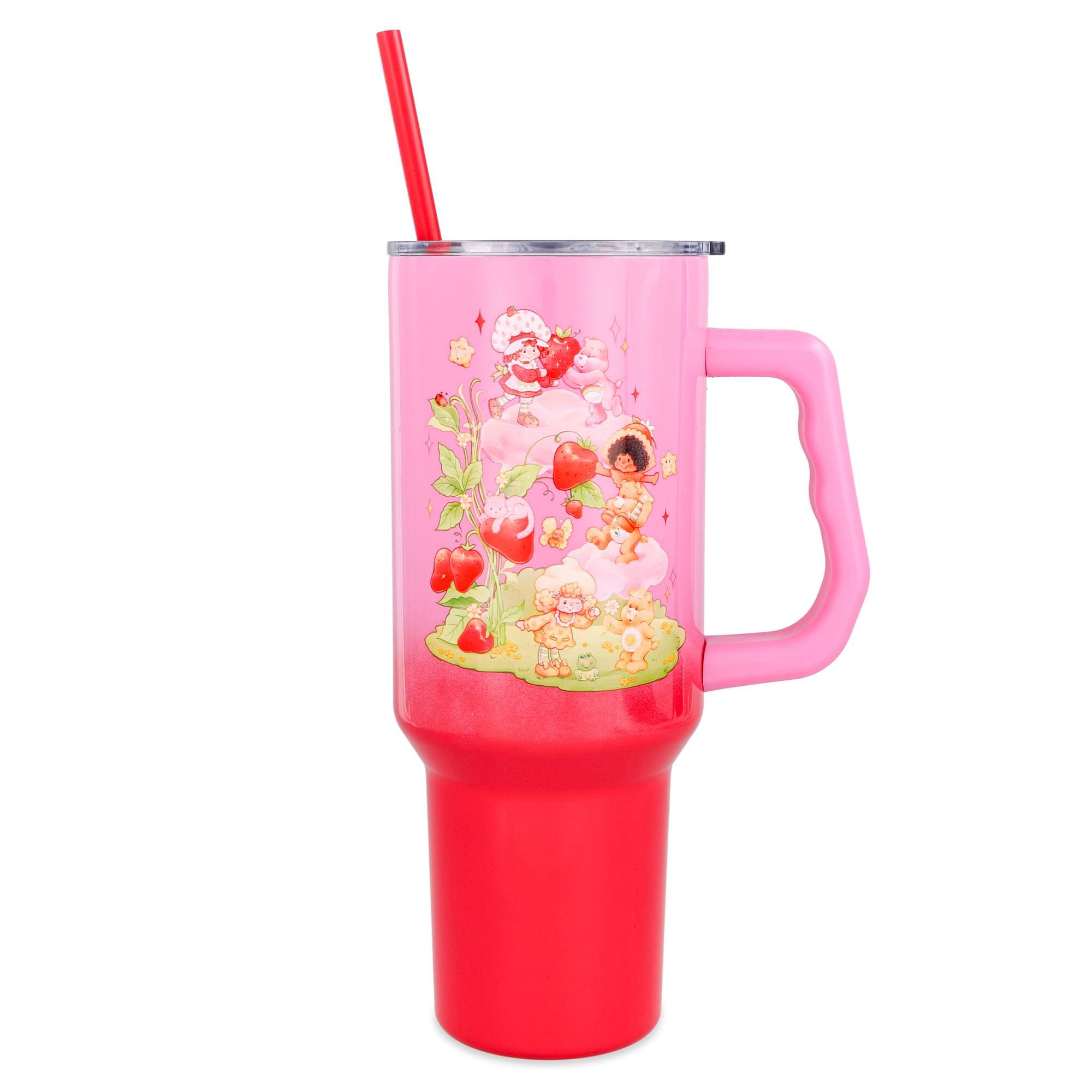 Alt View 1. Silver Buffalo - Care Bears x Strawberry Shortcake 40-Ounce Stainless Steel Tumbler - Pink.