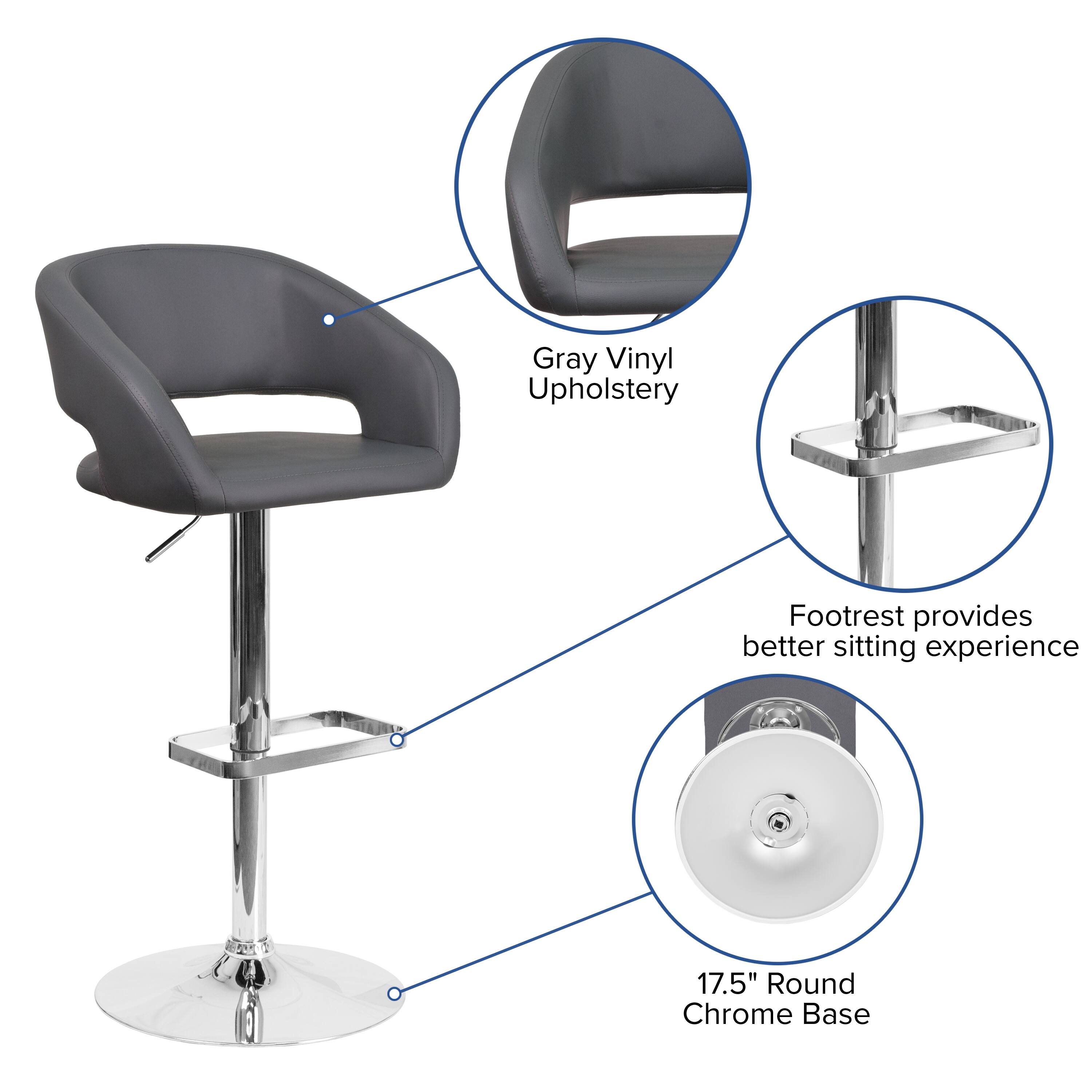 Alt View 15. Alamont Home - Contemporary Vinyl Adjustable Height Barstool with Rounded Mid-Back - Gray Vinyl.