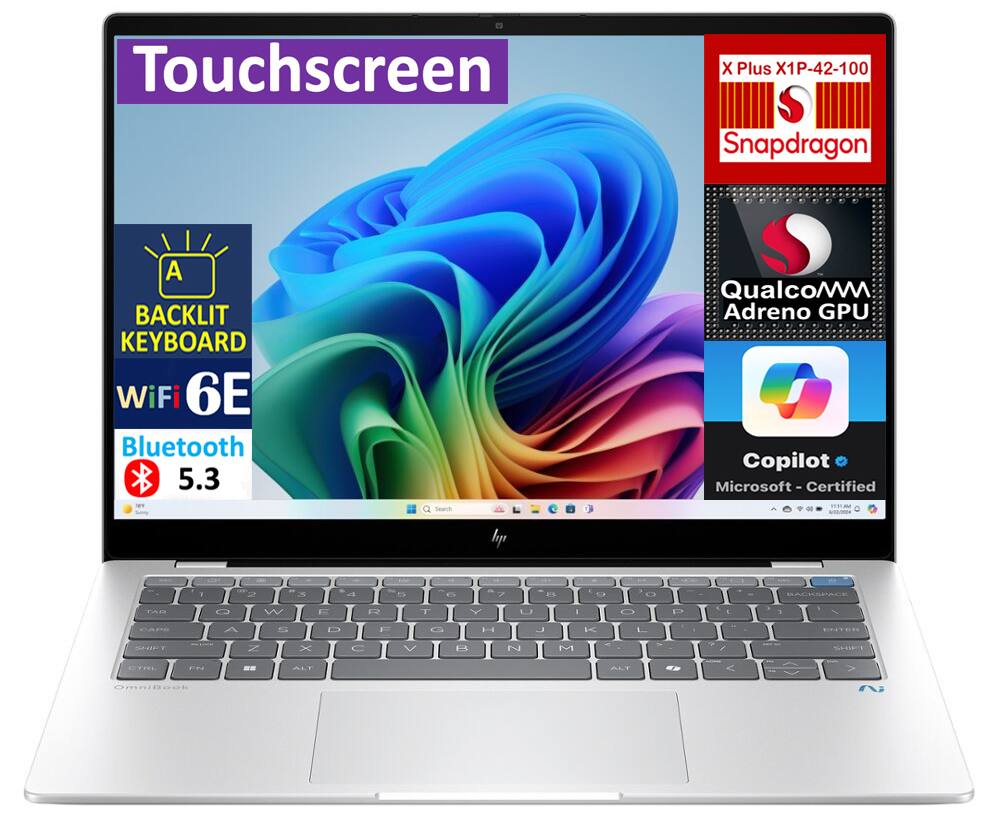 Touchscreen X Plus X1P-42-100 Snapdragon A BACKLIT KEYBOARD WiFi 6E Bluetooth 5.3 Qualcomm Adreno GPU Copilot Microsoft - Certified