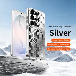 Dteck - Shockproof Electroplated Case for Samsung Galaxy S26 Ultra, Magnetic Heat Dissipation Cover, Precision Camera Defense - Silver