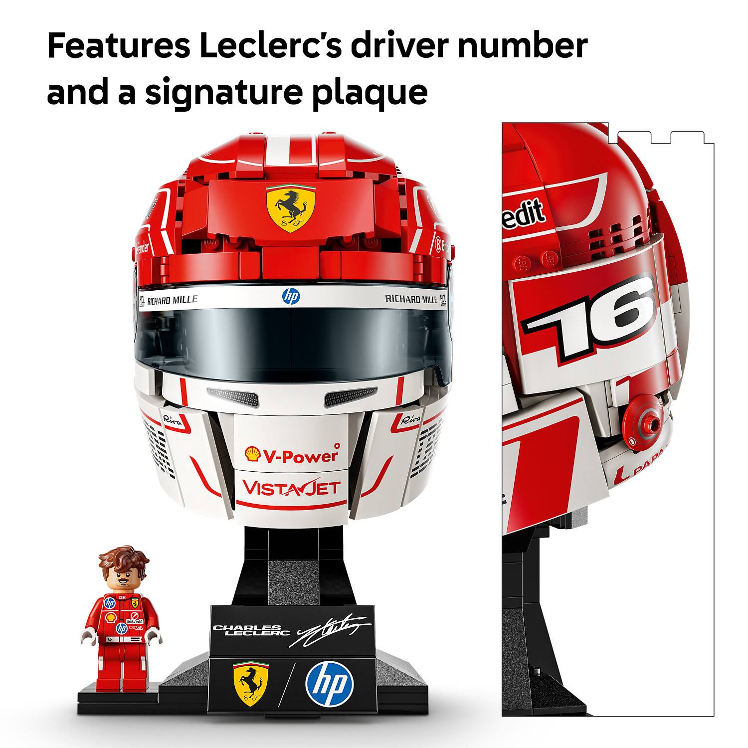 Features Leclerc's driver number and a signature plaque

Ner CEr REHARD MILLE hp Rira V-Power VISTAJJET 8 RICHARD MILLE g Rire edit 16 1 LOA - 2 aidas Ad CHABLI D LECLEIT totn hp

Features Leclerc's driver number and a signature plaque