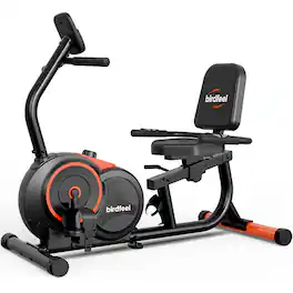 Pooboo - Exercise bike for home, Recumbent Stationary Bikes for Adults & Seniors, Capacity of 400Lbs,Soft Adjustable Seats - Orange