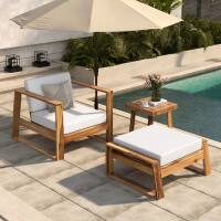 Front. Siljoy - U_STYLE Acacia Wood Outdoor Lounge Set, Chair & Ottoman with Removable Cushions, All-Weather Daybed - Natural+Beige.
