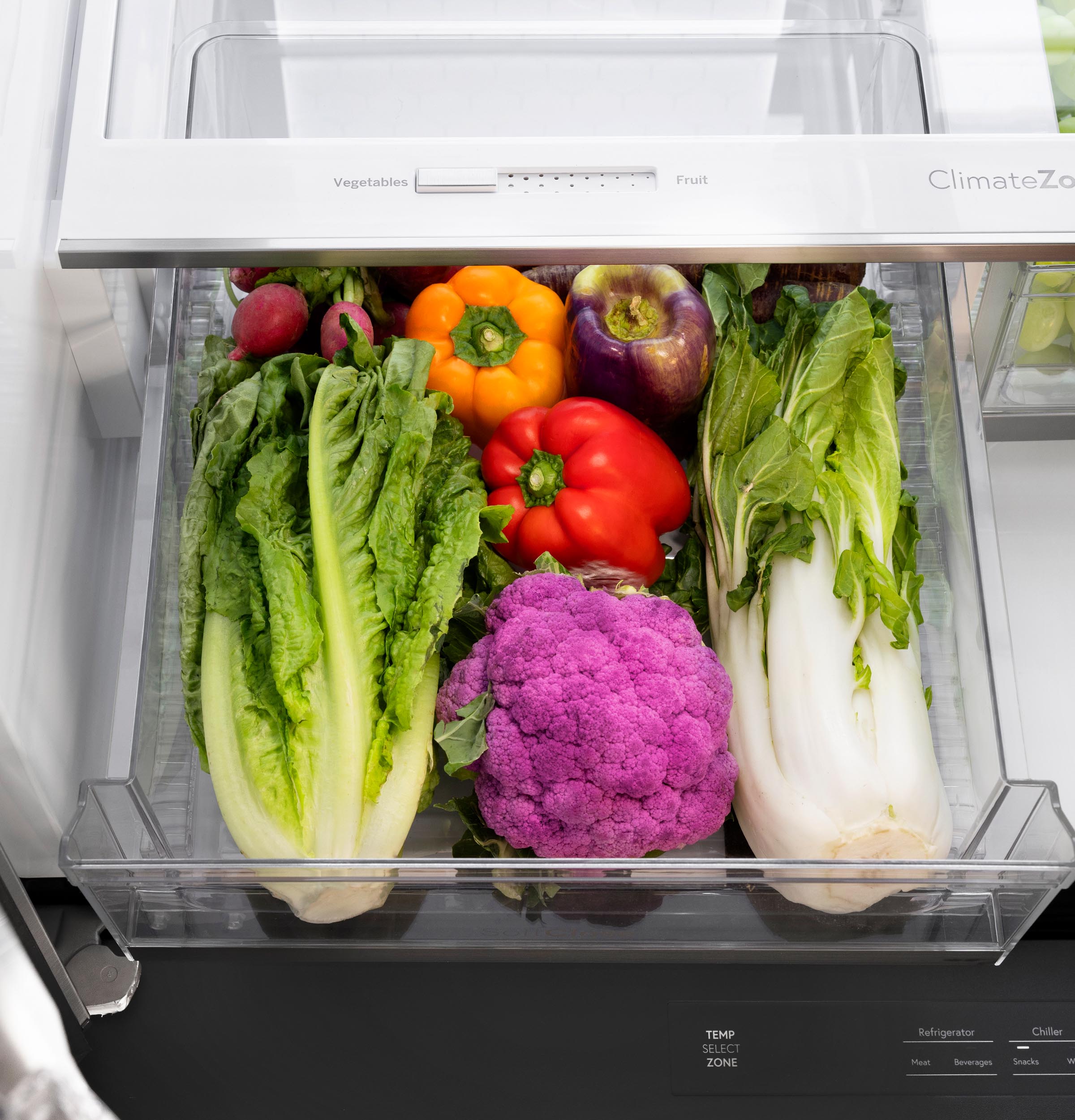 Vegetables d Fruit ClimateZone TEMP SELECT ZONE Refrigerator Met Severages Chillier Snacks W