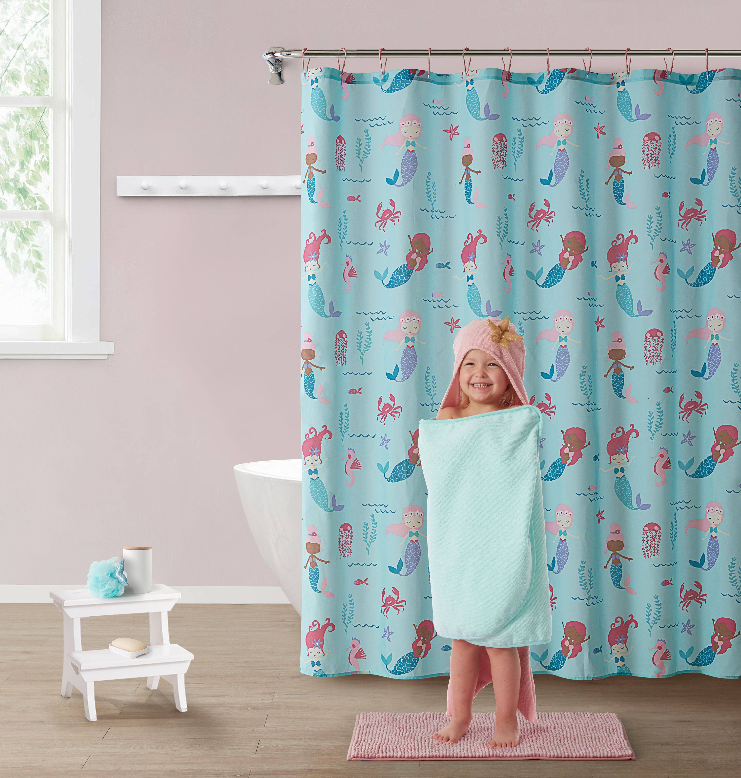 Angle. Kate Aurora - Kate Aurora Montauk Accents Complete 5 Piece Juvi Mermaid Themed Fabric Shower Curtain Bathroom Set - Pink.