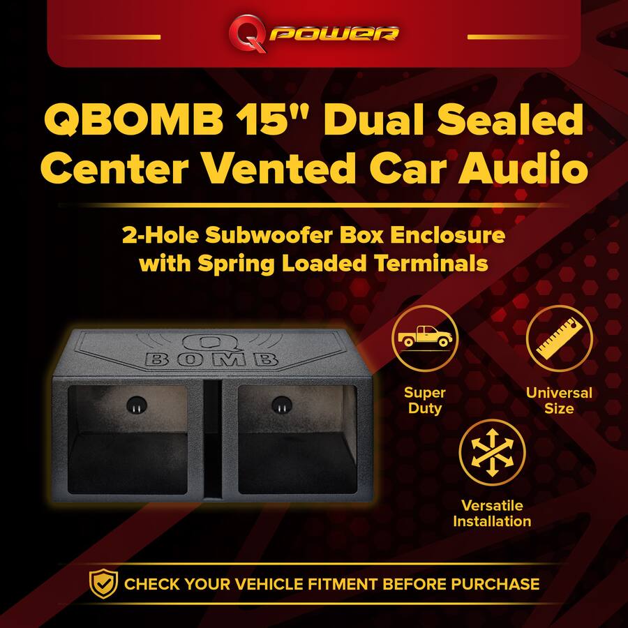 QPower QBOMB 15 Inch Center Vented Dual Subwoofer Enclosure Speaker Box ...