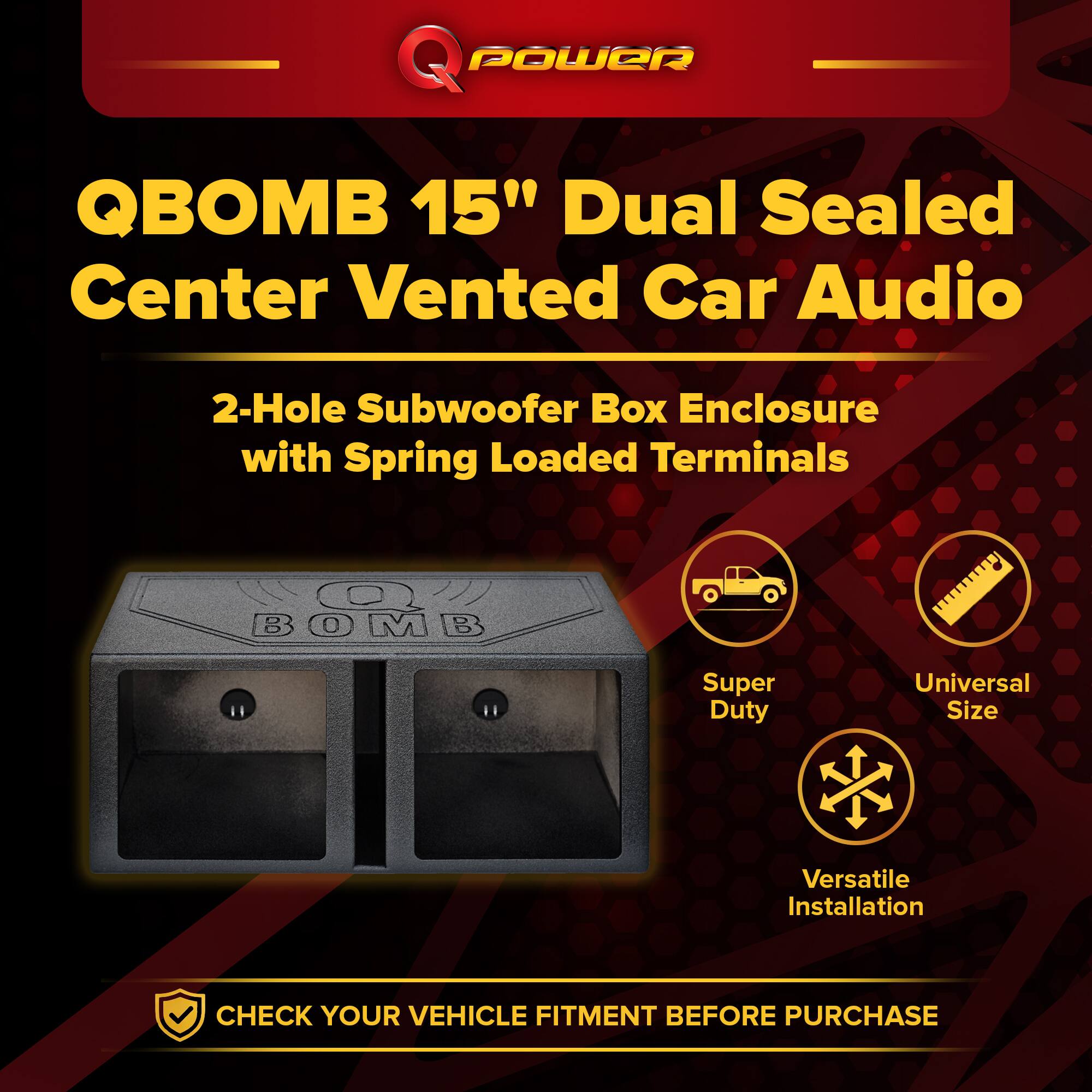QPower QBOMB 15 Inch Center Vented Dual Subwoofer Enclosure Speaker Box ...