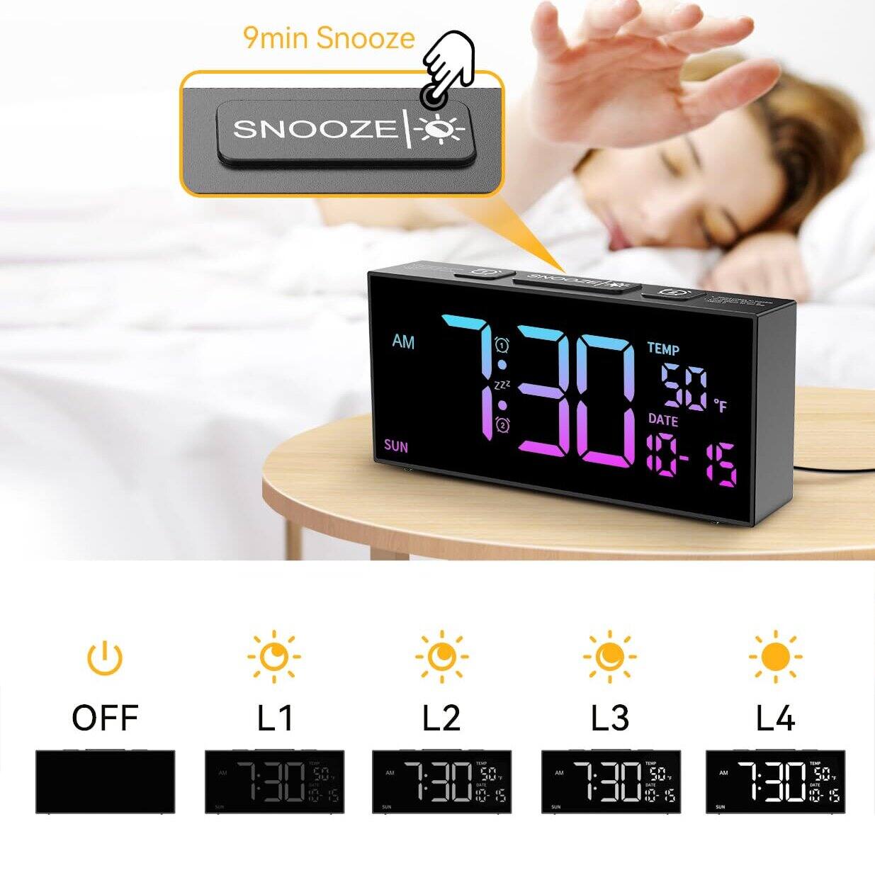 9min Snooze

SNOOZE

7:30 AM
TEMP 50°F
DATE SUN

OFF L1 L2 L3 L4

7:30 50°F
7:30 50°F
7:30 50°F
7:30 50°F