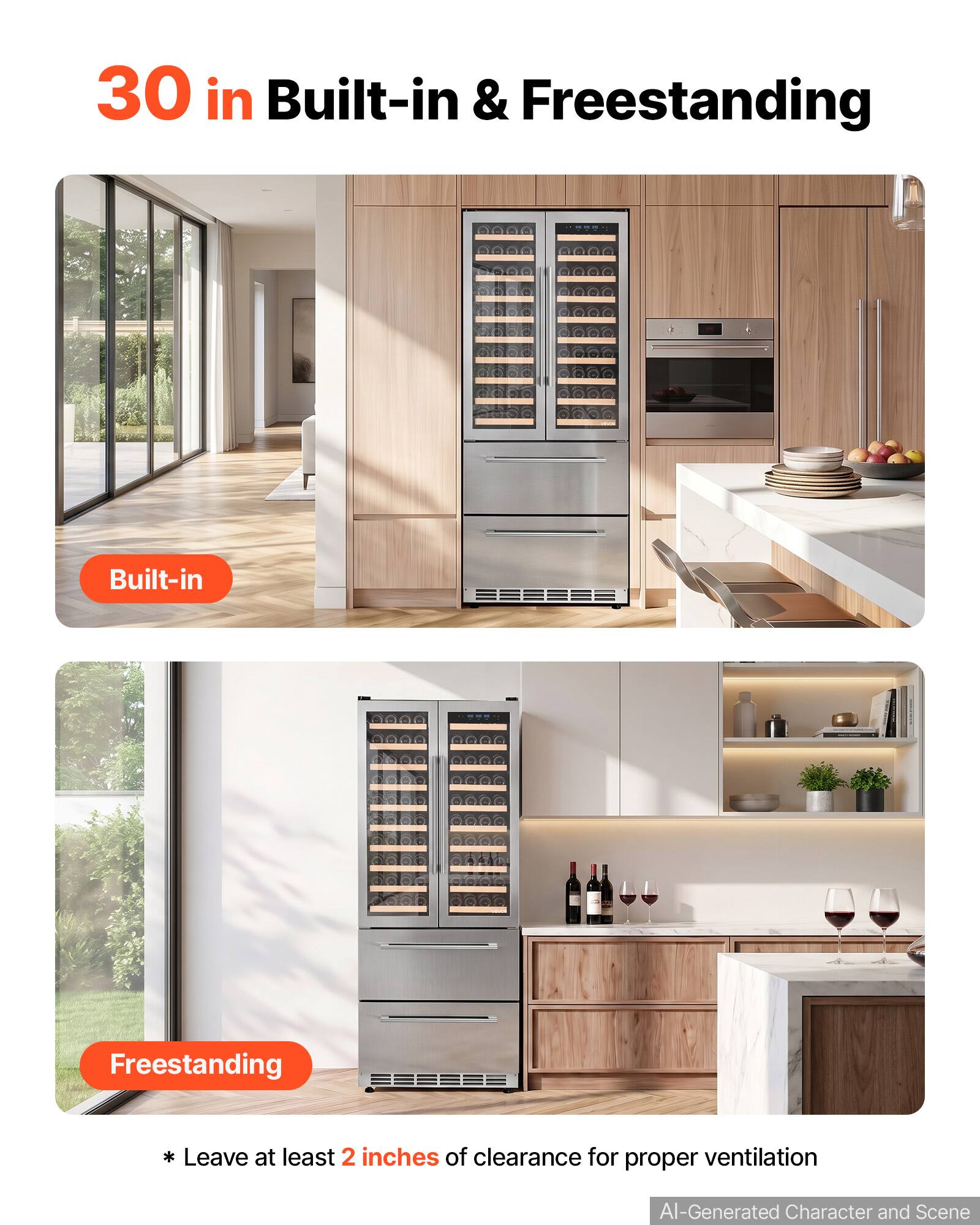 30 in Built-in & Freestanding

Built-in

Freestanding

* Leave at least 2 inches of clearance for proper ventilation

AI-Generated Character and Scene