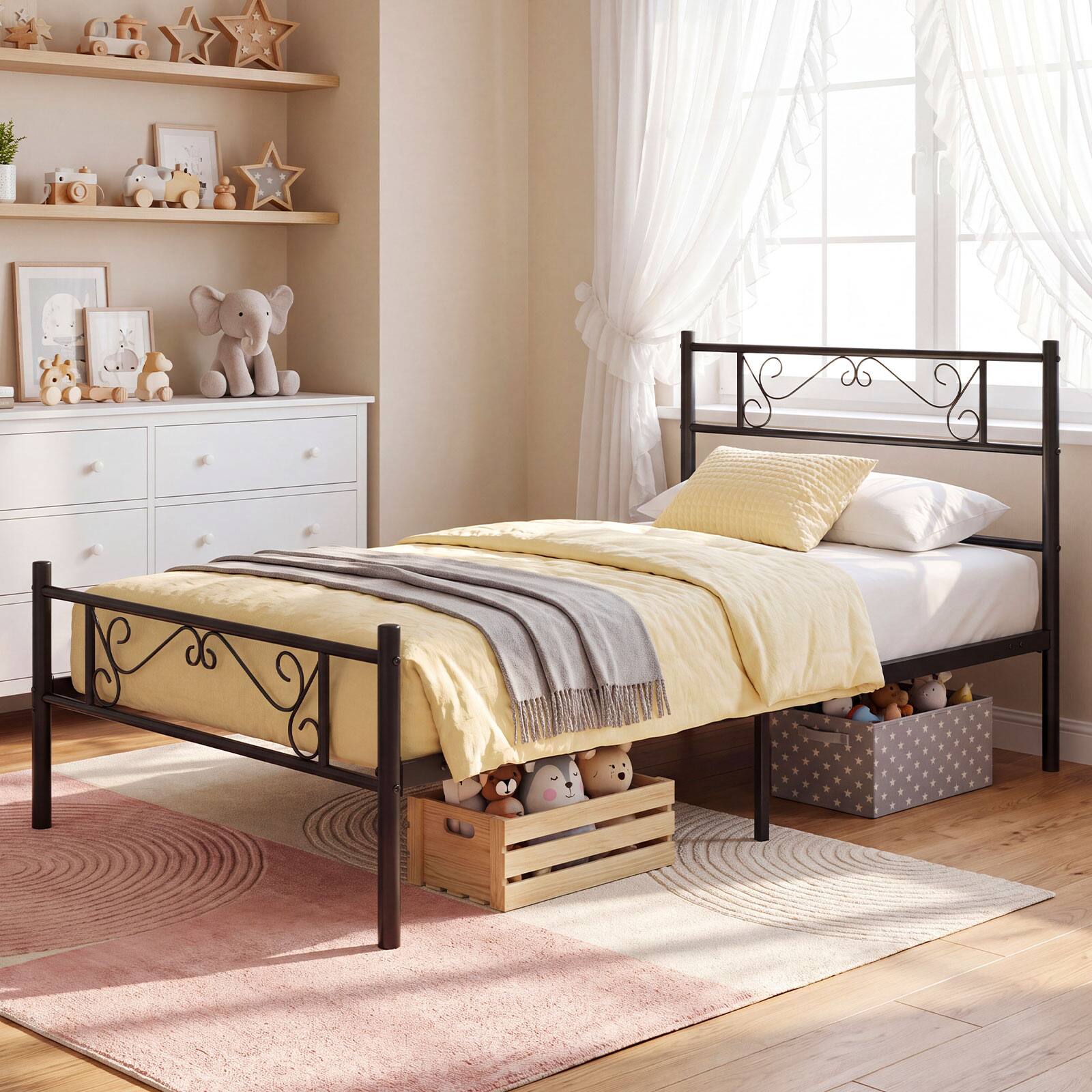 Alt View 5. Costway - Costway Twin Size Metal Bed Frame with Headboard & Footboard, No Box Spring Needed - Black.