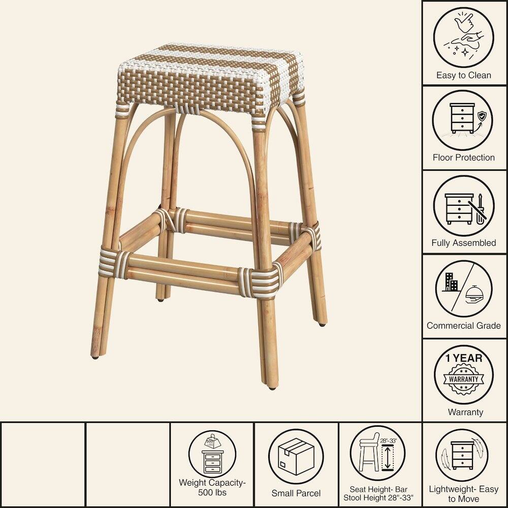 Easy to Clean  
Floor Protection  
Fully Assembled  
Commercial Grade  
1 YEAR WARRANTY  
Weight Capacity- 500 lbs  
Small Parcel  
Seat Height- Bar Stool Height 28"-33"  
Lightweight- Easy to Move