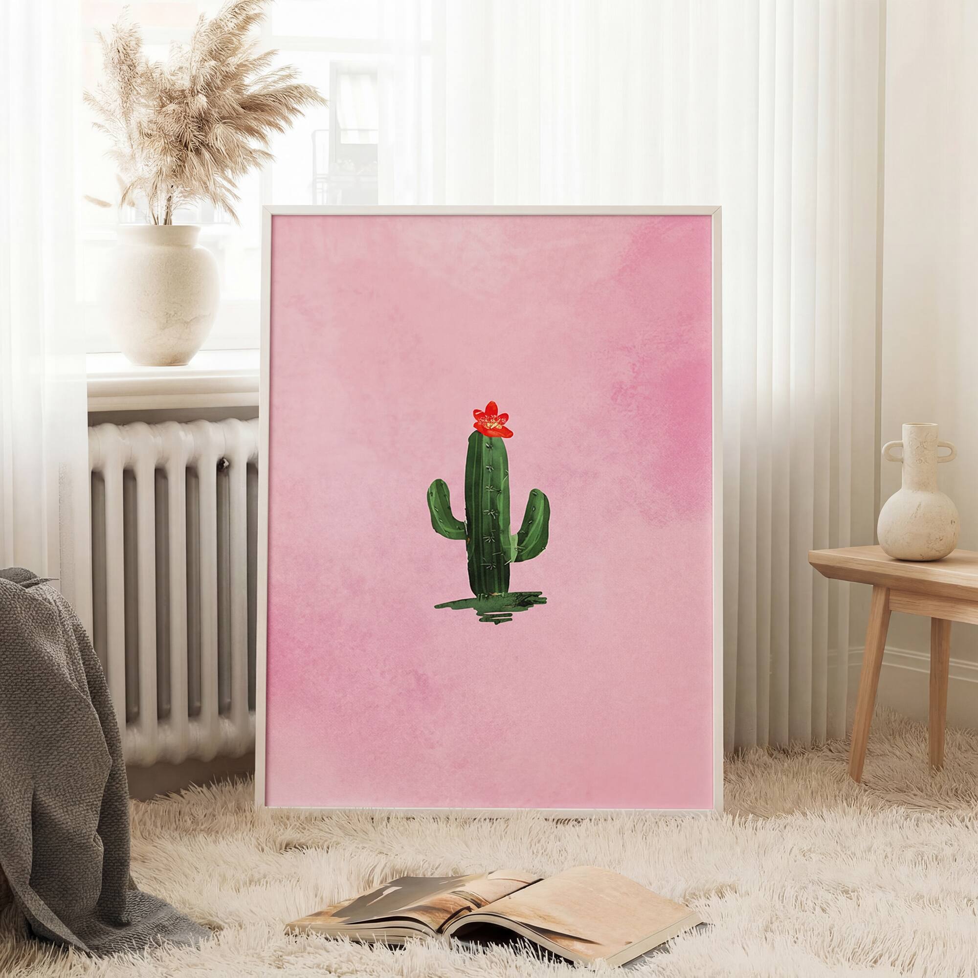 Alt View 5. HOMLUX - 1 Piece Framed Pink Cactus Canvas Wall Art Green Plant Wall Decor Decorative Canvas Print 36 in. x 24 in. - Multi-Colored.