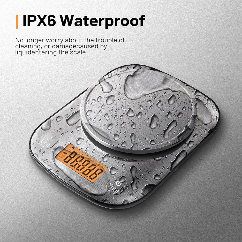 IPX6 Waterproof

No longer worry about the trouble of cleaning, or damage caused by liquid entering the scale

Unit ZER0 TARE L 1 1oz e 0:0.0.0 C Tare