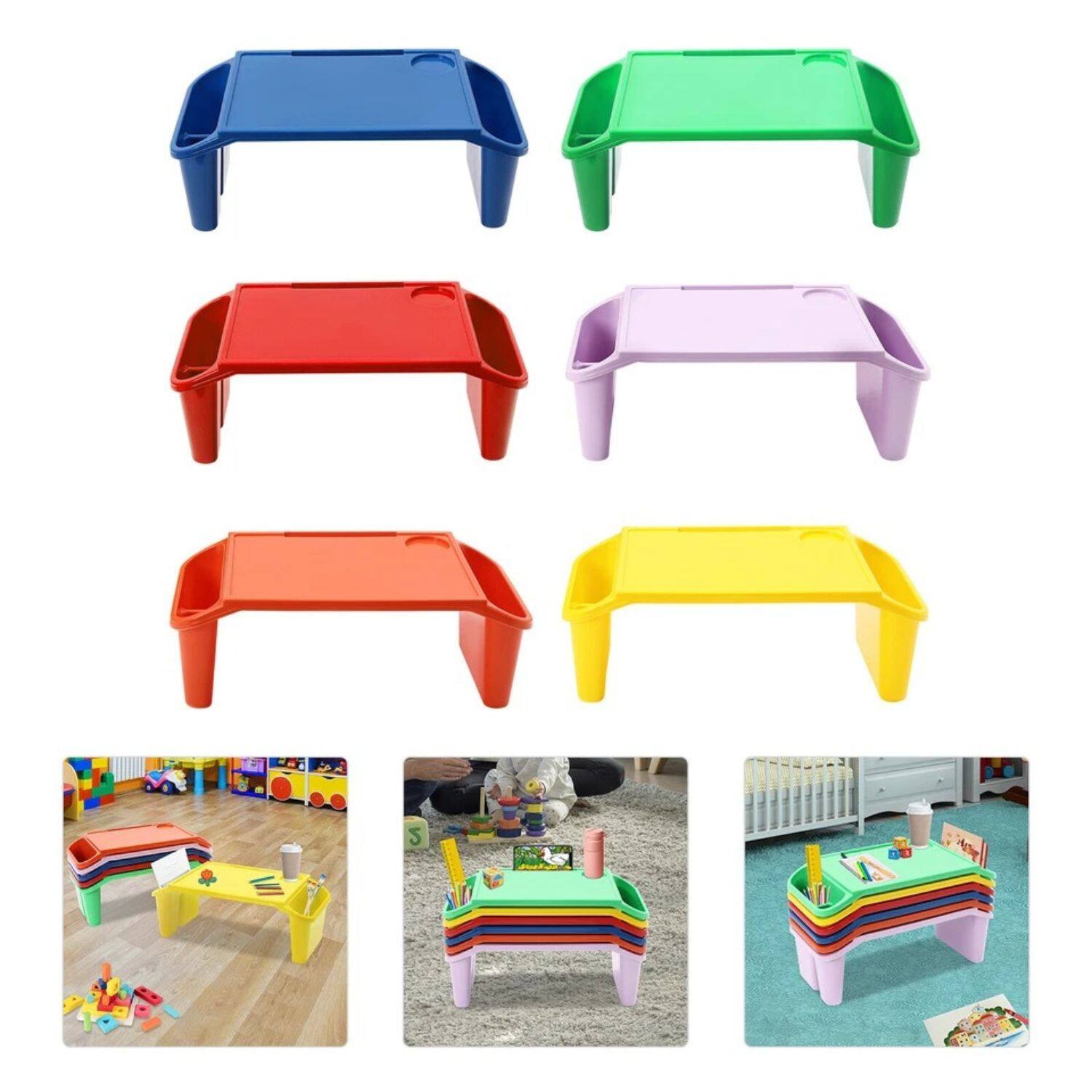 Angle. Stock Preferred - 6-Piece Kids Lap Desk Set - Red, Green, Yellow, Purple, Orange, Blue.