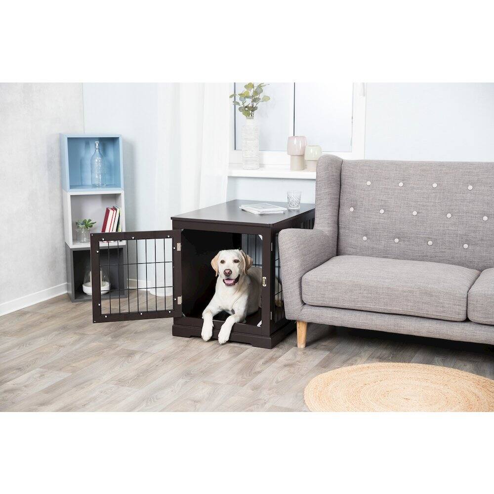 Alt View 1. TRIXIE - Dog Crate, Wooden Indoor Kennel Furniture for Dogs Up to 50 lb - Espresso Brown.