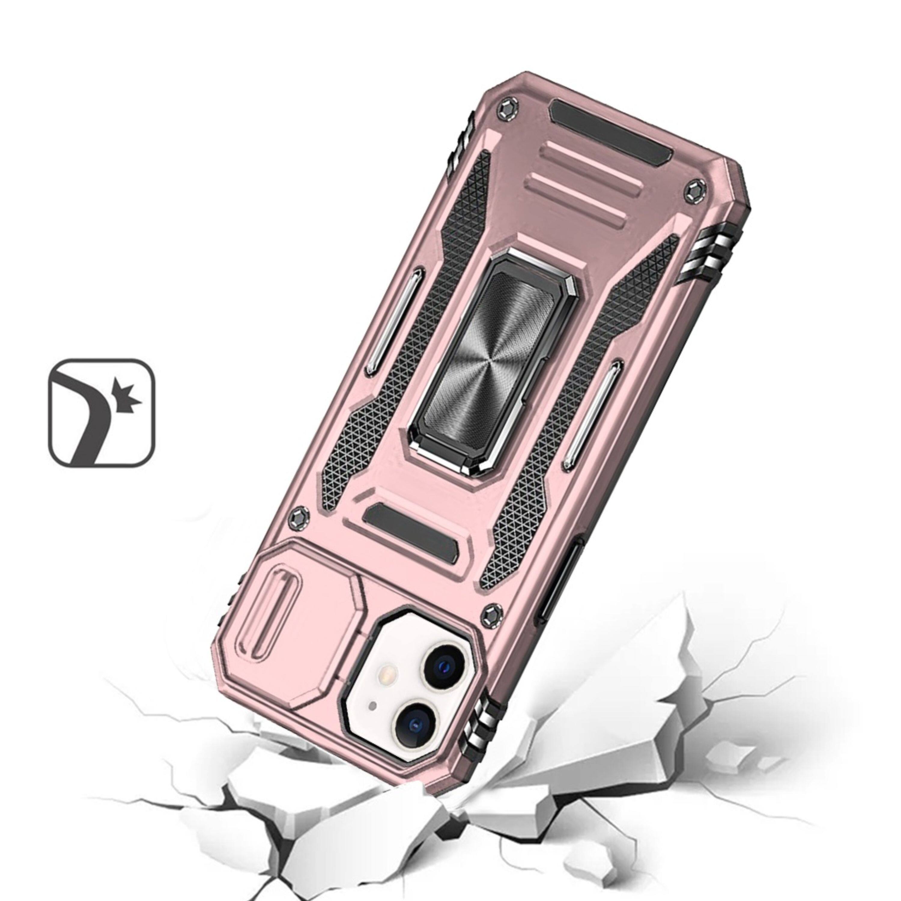 Alt View 1. Kitcheniva - Dual Layer Shockproof Sliding Lens Cover Magnetic Ring Stand Phone Case With Tempered Glass For iPhone 12/12 Pro Rose Go - Rose Gold.
