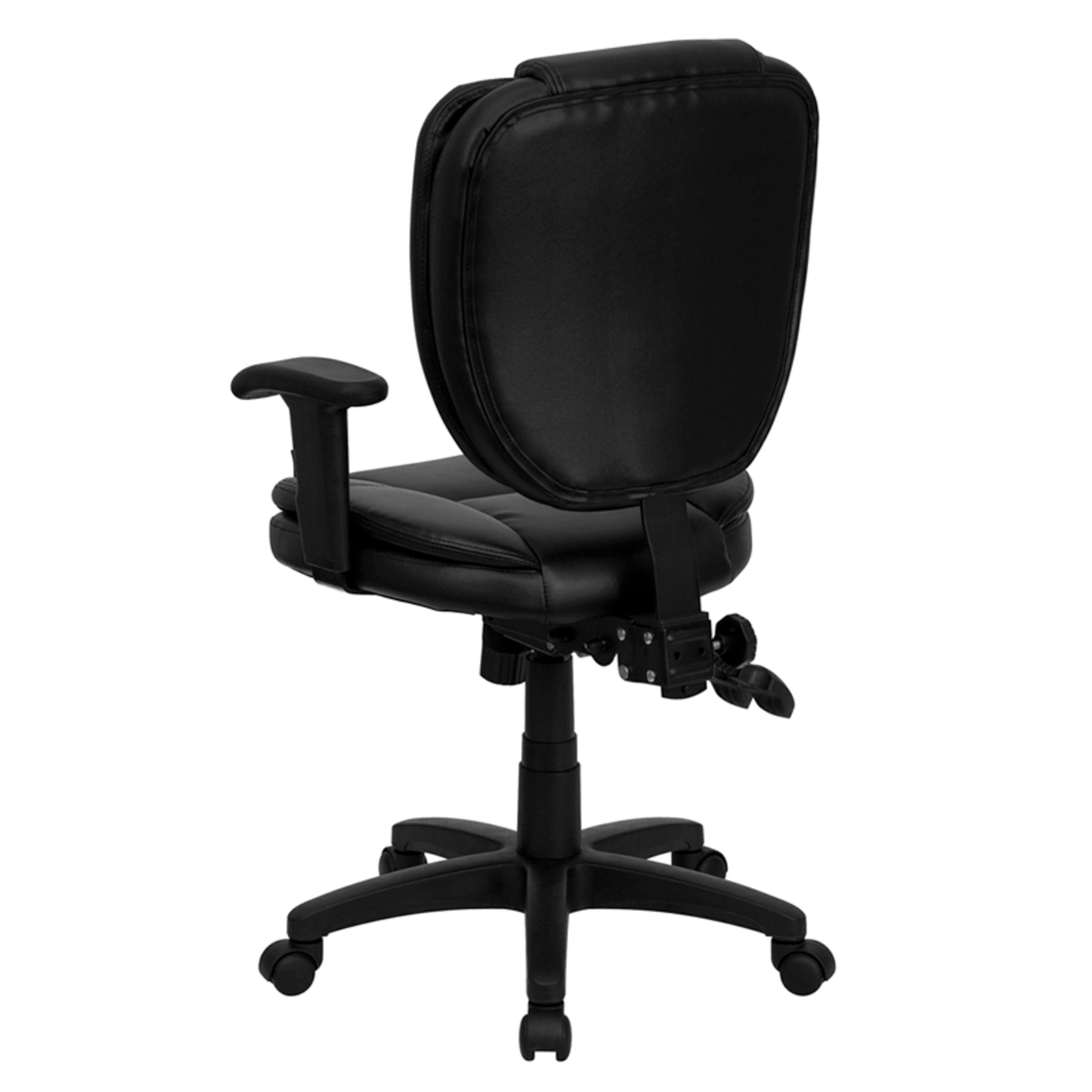 Alt View 2. Emma + Oliver - Mid-Back Multifunction Pillow Top Swivel Ergonomic Task Office Chair with Arms - Black LeatherSoft.