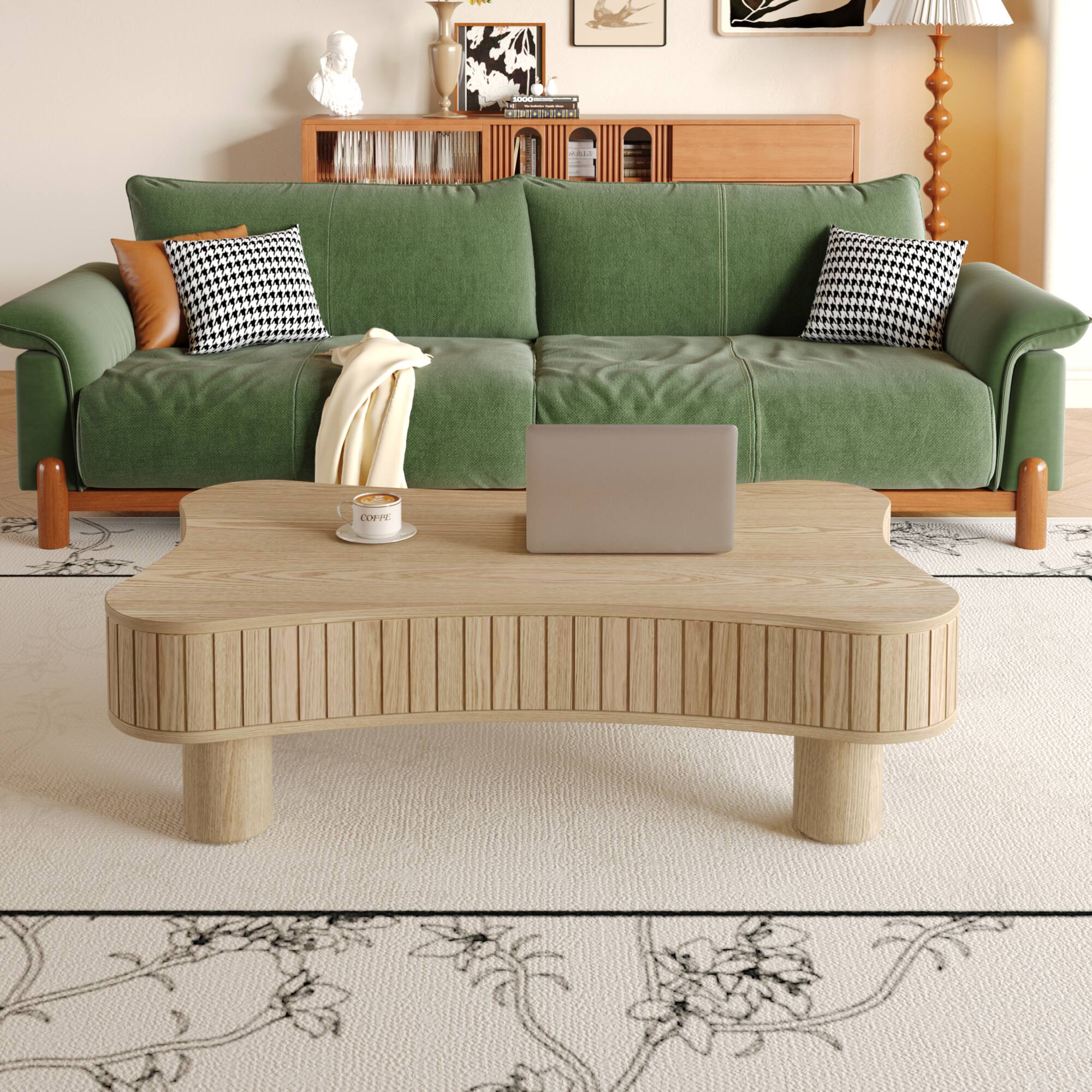 Back. GOODSILO - Functional Lift Top Coffee Table with Hidden Storage and Silent Hydraulic Mechanism for Living Room Spaces - Natural Wood.