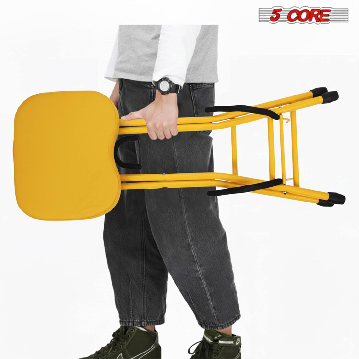 Back. 5 CORE - 5Core Guitar Stool 3.15" Padded Chair Foldable Heavy Duty Music Seat Built in Foot Rest Guitar Stand - Yellow.