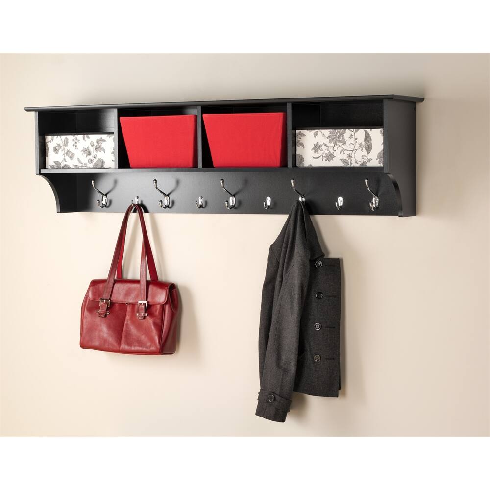 Front. Prepac - Black 60" Wide Hanging Entryway Shelf - Black.